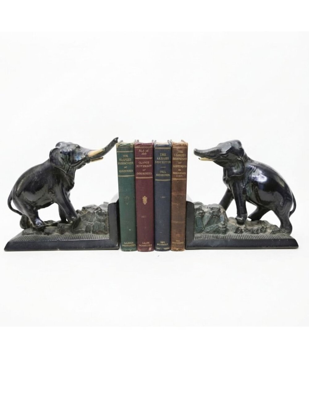Antique 1920s Ronson Elephant Bookends Art Deco Cast Metal Bronze Clad Library